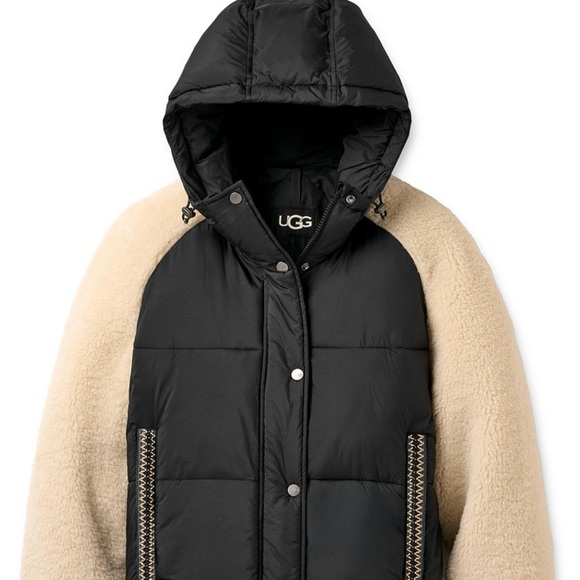 UGG Two-Tone Black and Cream Puffer Jacket - Picture 2 of 3